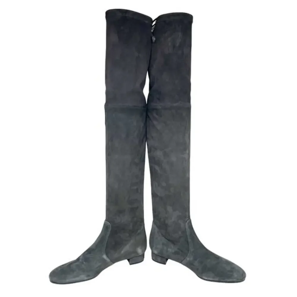 Stuart Weitzman Women's Low Land Over The‎ Knee Boots Black Suede Size 7B
